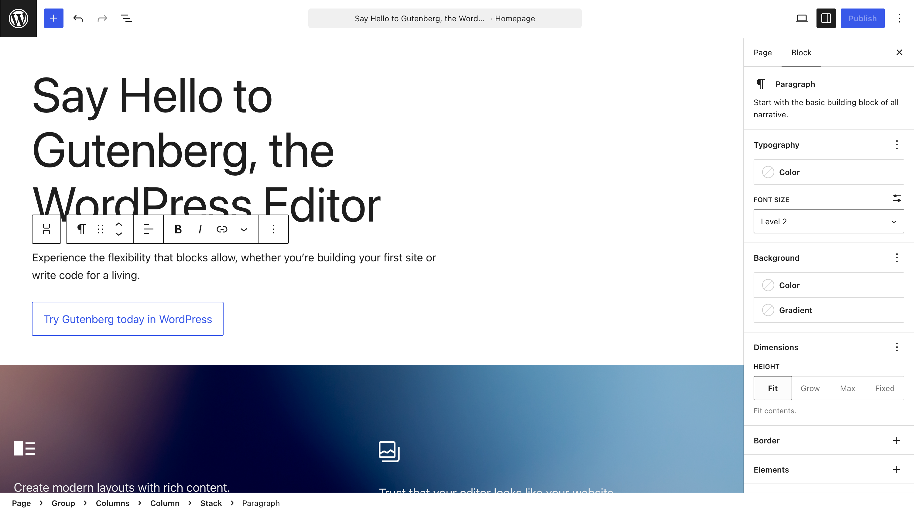 Screenshot of the WordPress block editor